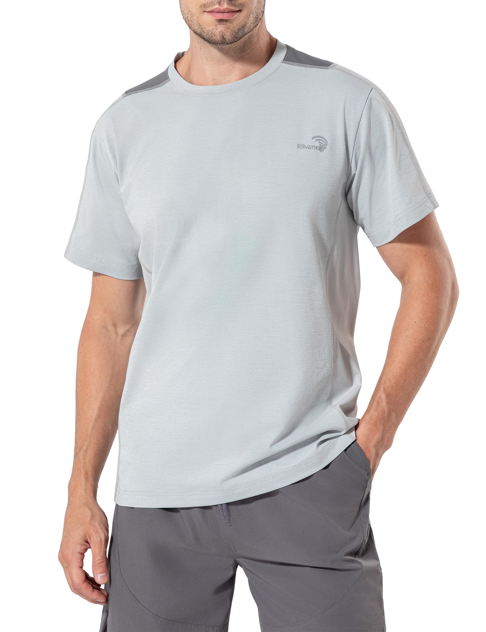 RRvane Men's Quick-Dry Sports Top, Reflective Running & Training T-Shirt with Enhanced Ventilation (XXL, Light Grey)