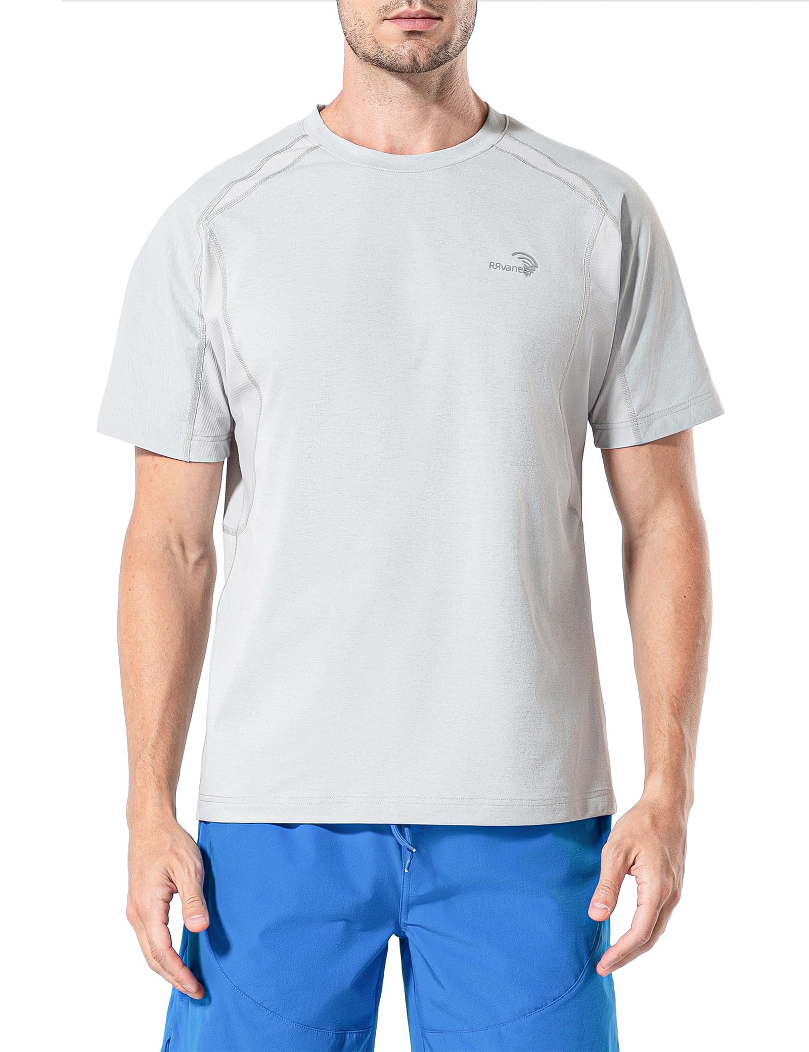 RRvane Men's Quick-Dry Sports Top, Reflective Running & Gym T-Shirt with Breathable Panels (3XL, Light Grey)