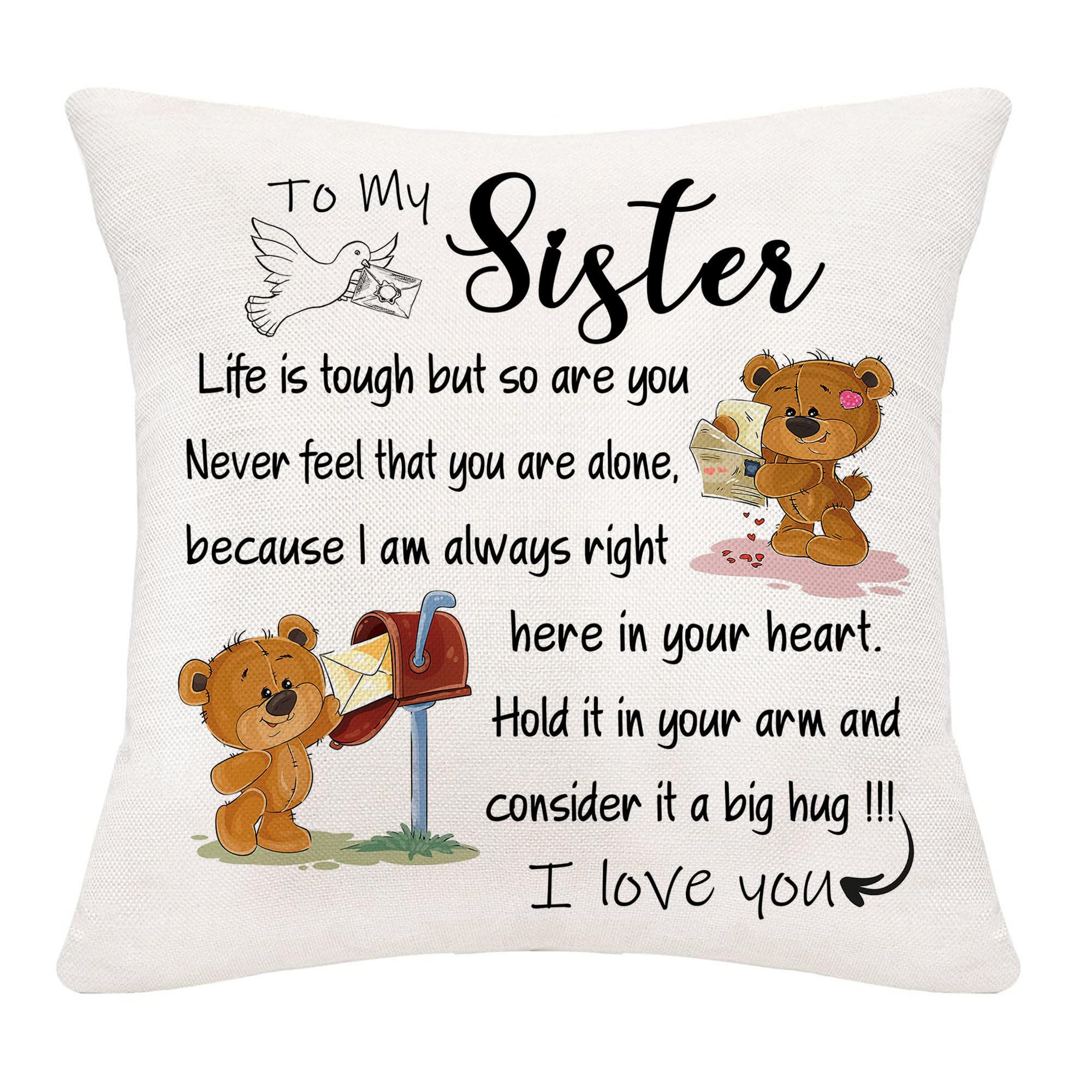 HKTNGEX Funny Reminder Throw Pillow Cover Gift For Family,Warm Words Cushion Cover For Sister