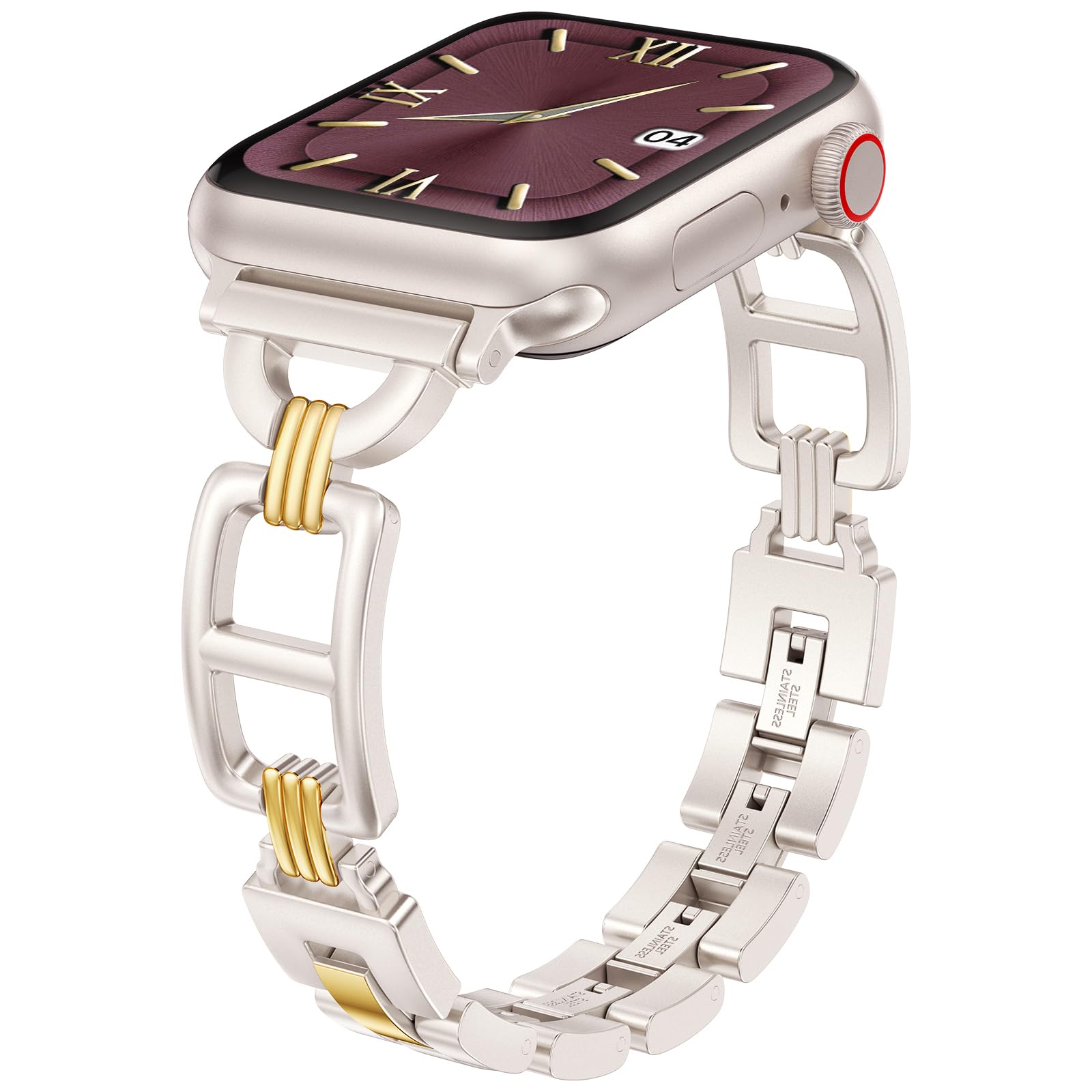 Wearlizer Compatible with Apple Watch Strap 44/45/46/49/42mm Women, Dressy Stainless Steel