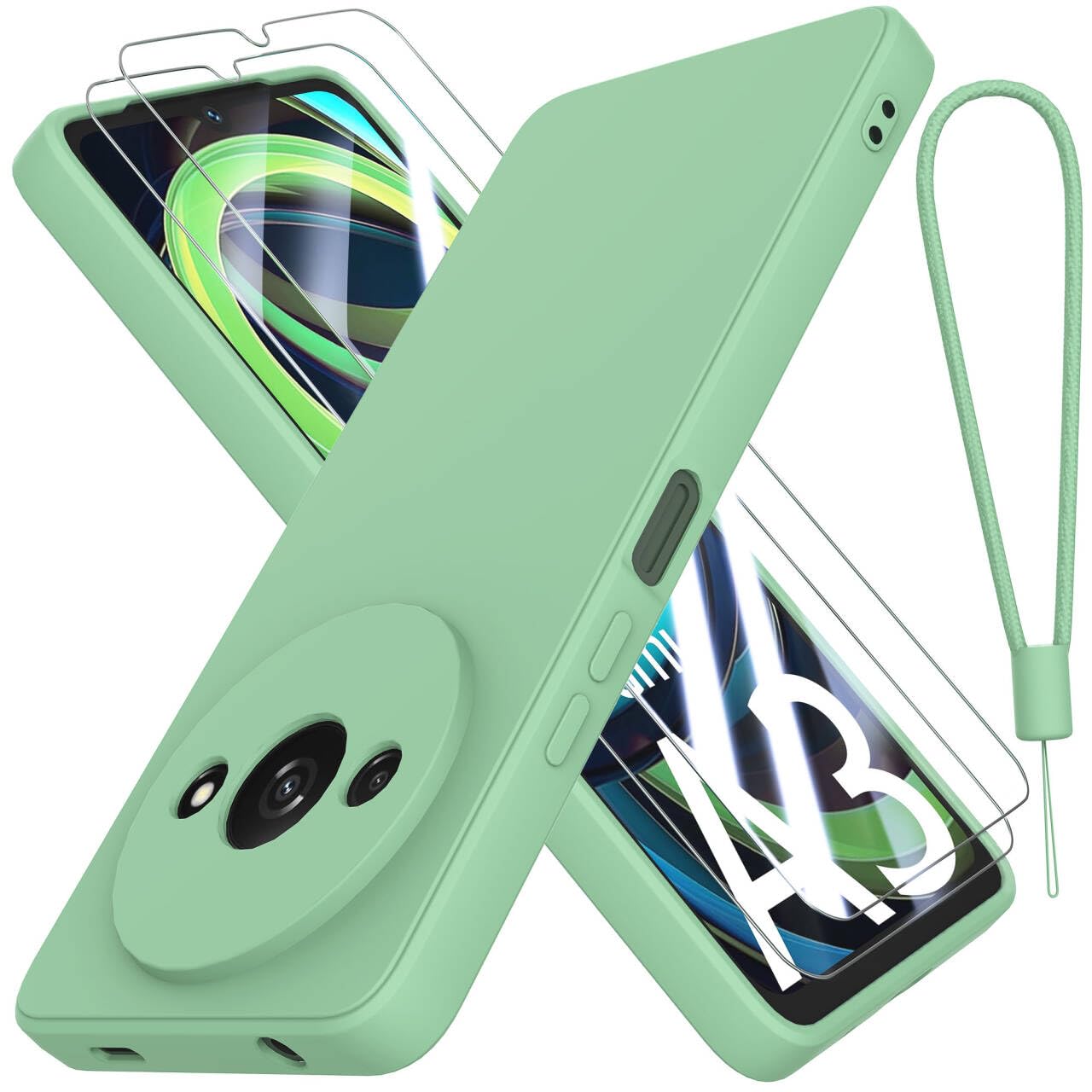 THIYUFUNS Case for Xiaomi Redmi A3 4G with 2 Tempered Glass Screen Protector, Silicone Slim Fit Shockproof Anti-Scratch Compatible with Xiaomi Redmi A3 4G - Green