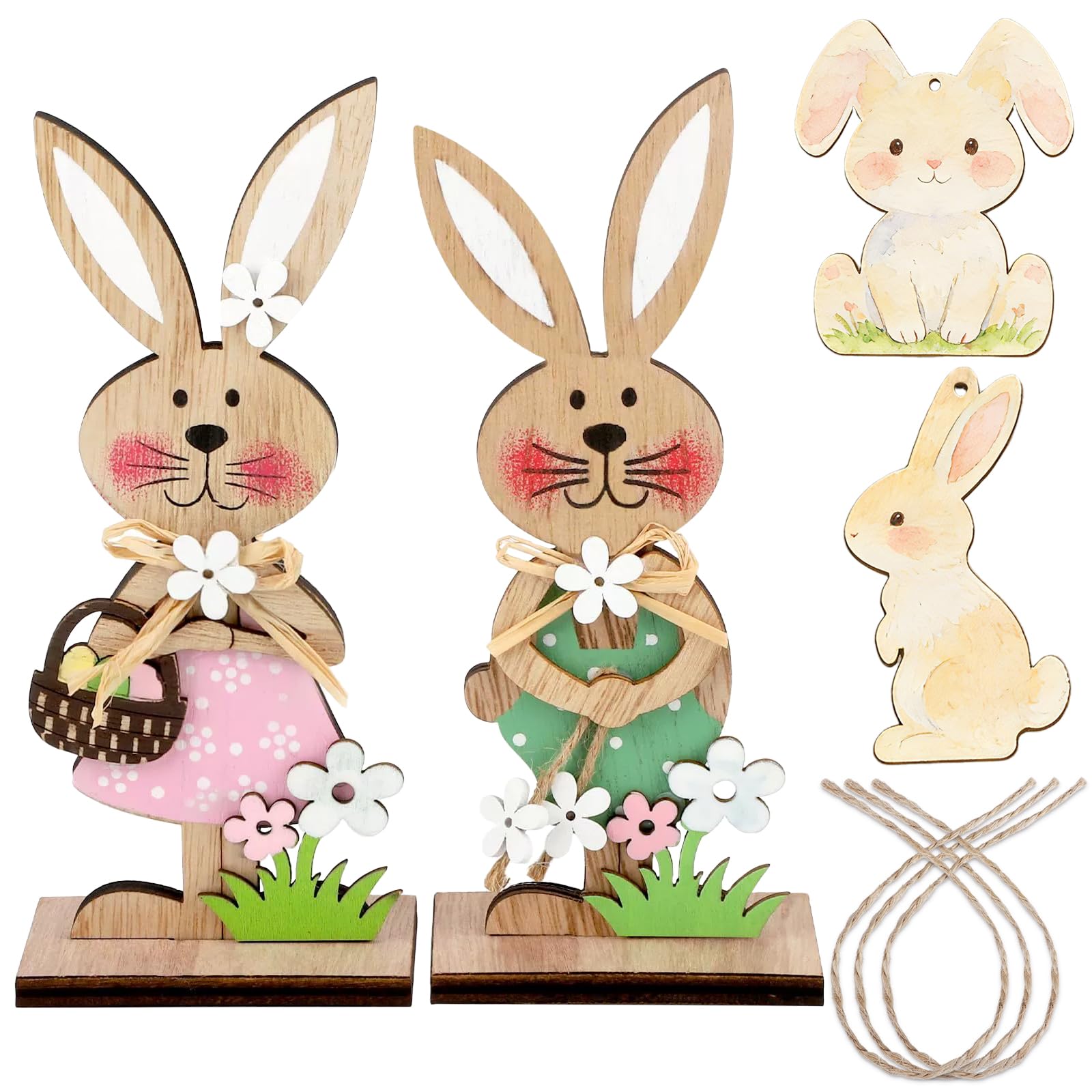 Easter Decorations 4 Pack â€Â" Wooden Easter Bunny Decorations for Home, Office & Table Ã