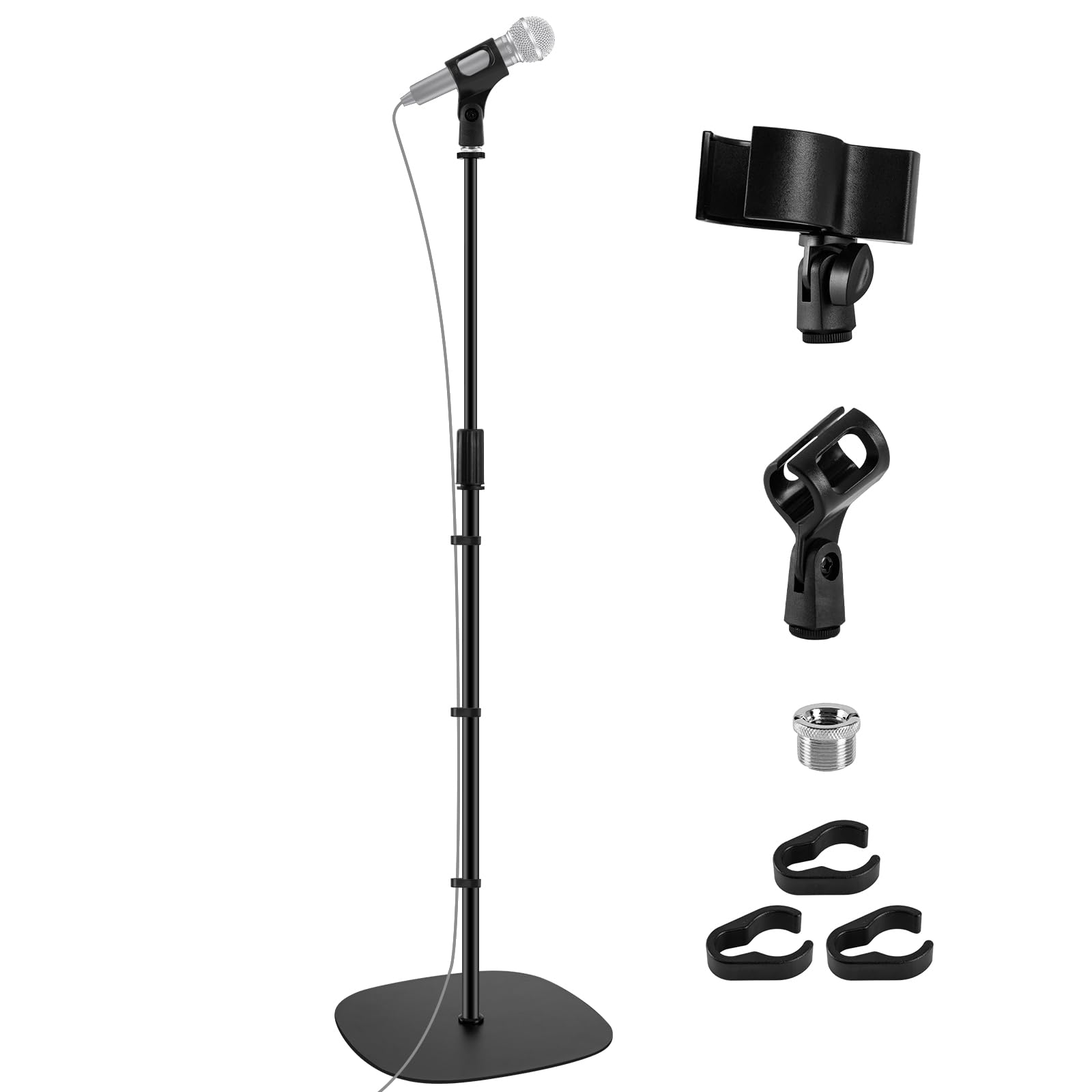 BILIONE Microphone Stand Floor, 22"-70" Height Adjustable Boom Mic Stand with Weighted Base