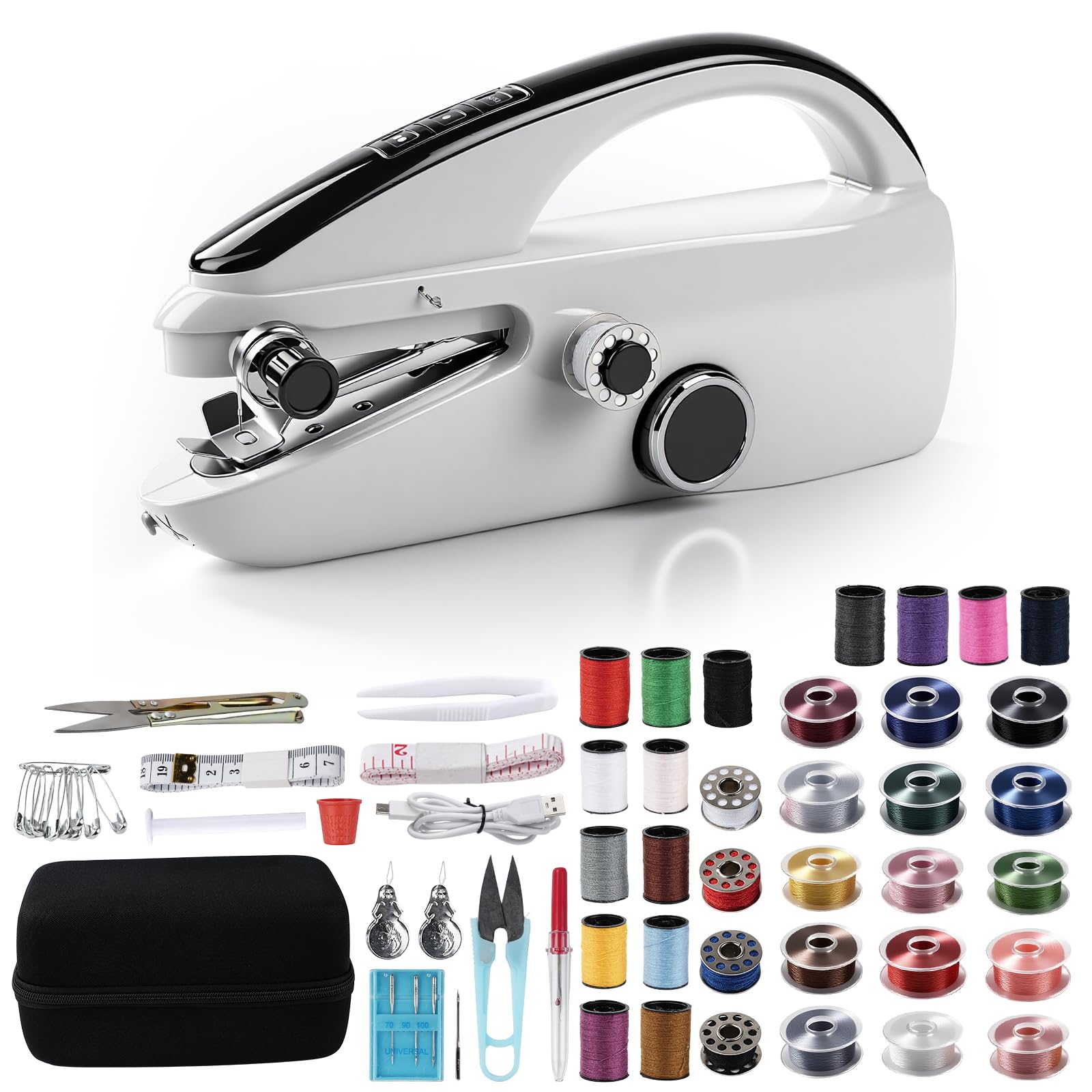 Portable Sewing Machine for Beginners, Handheld Electric Sewing Machine with Storage Box, 2