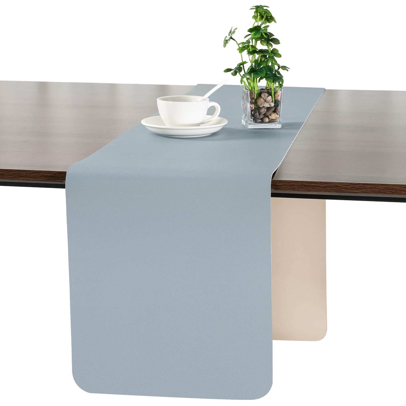 Myir JUN Table Runner, Table Runner Modern Washable Desk Mat Double Sided Faux Leather Desk Mat Waterproof Non-slip and usable for decoration 11.8" x 72"(Camel yellow Blue)