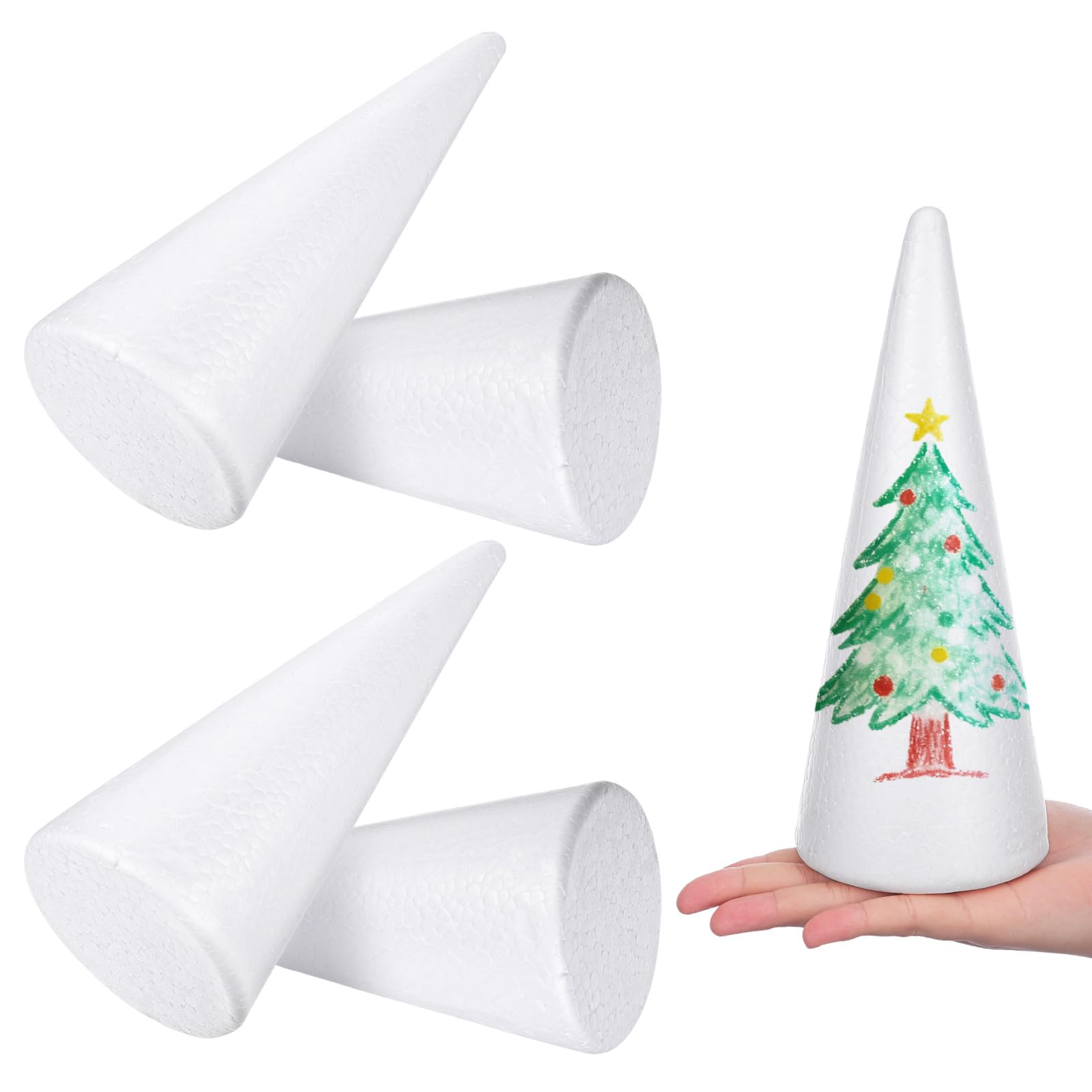 EXCEART 6Pcs Polystyrene Cones for Crafting - 19cm White Foam Cones for DIY Christmas Tree