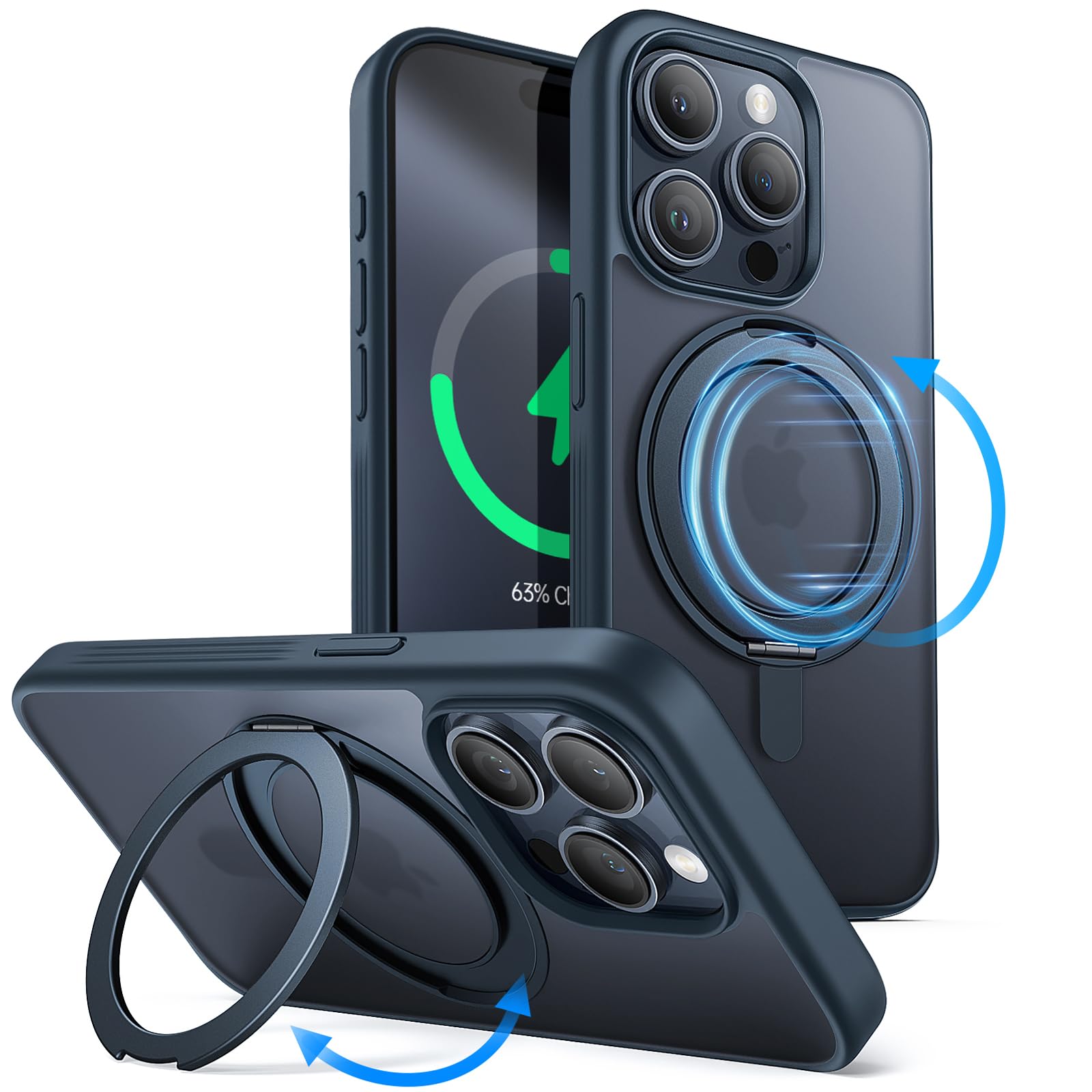 JETech 360 Degree Rotatable Ring Case for iPhone 15 Pro Max 6.7-Inch Compatible with MagSafe Black Titanium