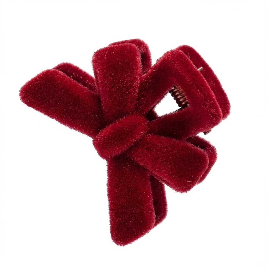 3 pcs of Mini Wine Red Velvet Mini Butterfly Hair Claw Clips