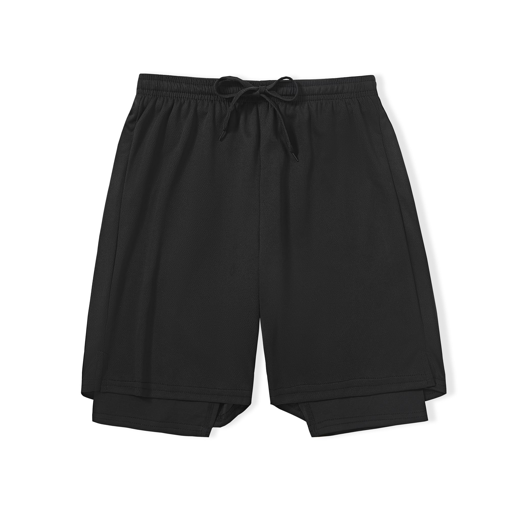 DANI CHINS Boys 2 in 1 Athletic Active Shorts Sports Running Quick Dry Breathable Compression Shorts(Black,08)