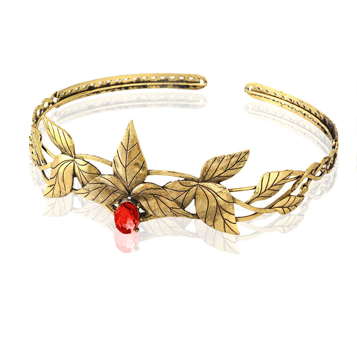 Alloy Leaf Crystal Greek Goddess Forehead Headdress Adjustable Hairband Elf Crown For Prom