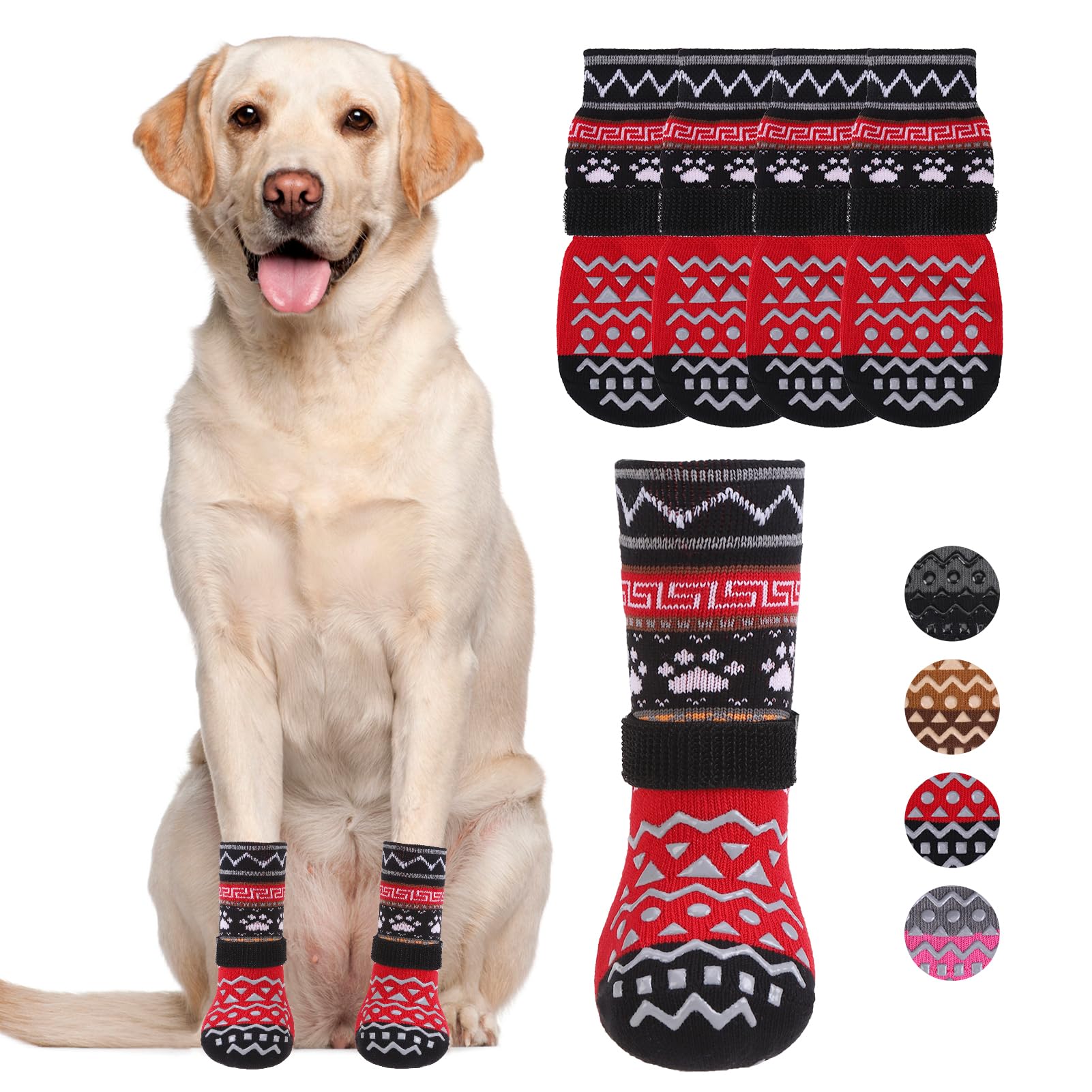 KOOLTAIL Dog Socks to Prevent Licking Paws for Hardwood Floors Anti Slip, Winter Warm Pet Boots and Paw Protector