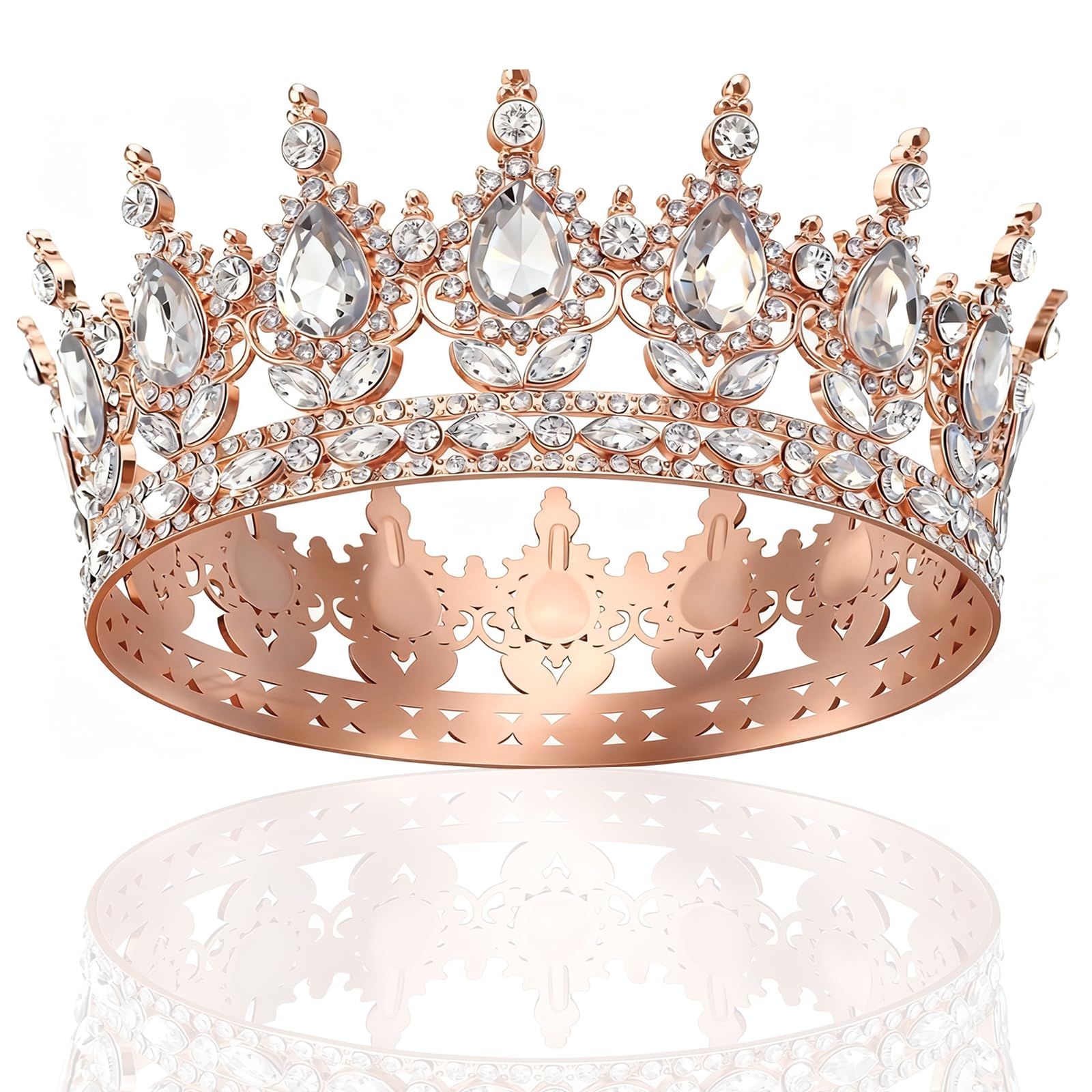 Elegant Round Crystal Tiara Headband Sparkling Rhinestone Wedding Crown for Bride, Birthday