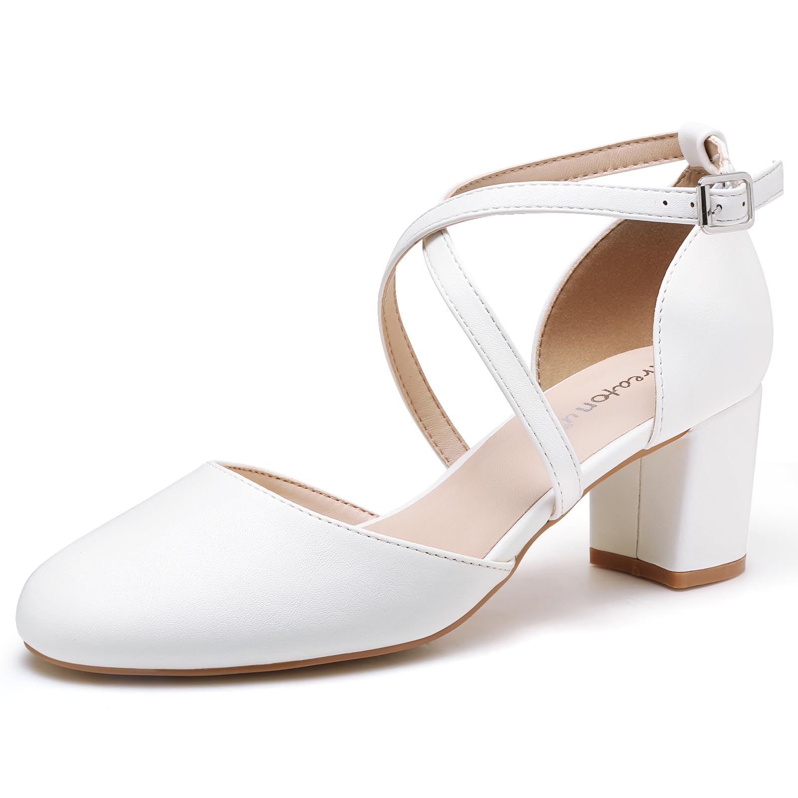 Greatonu Womens Court Shoes Mid Heel Chunky Dress Sandals Ladies Ankle Strap Wedding Party