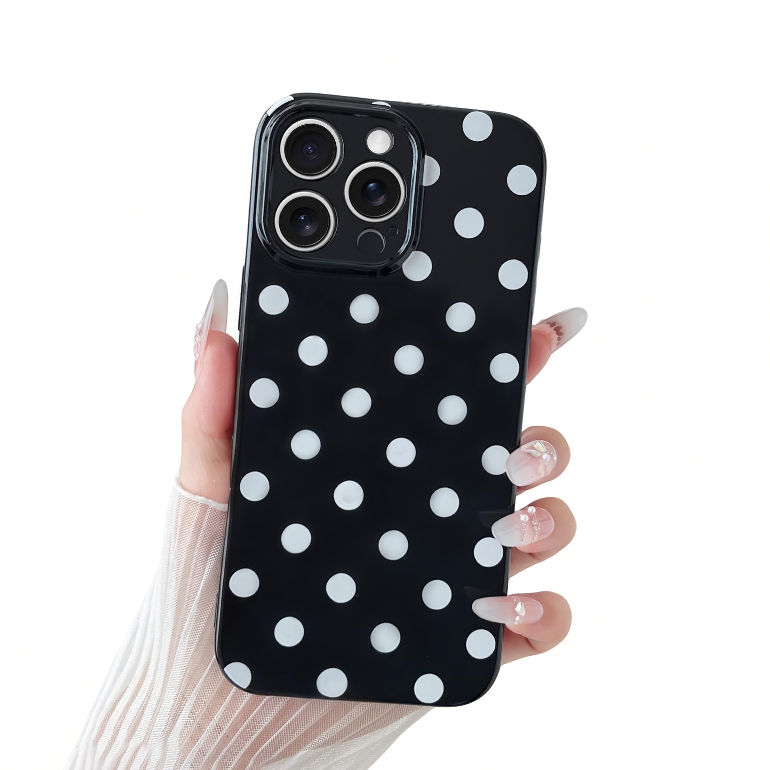 SmoBea Case for iPhone 16 Pro Max, Cute Polka Dot Phone Case Soft TPU Silicone Phone Case with Camera Protection Slim Shockproof Protective Case for Women Girls - Pink