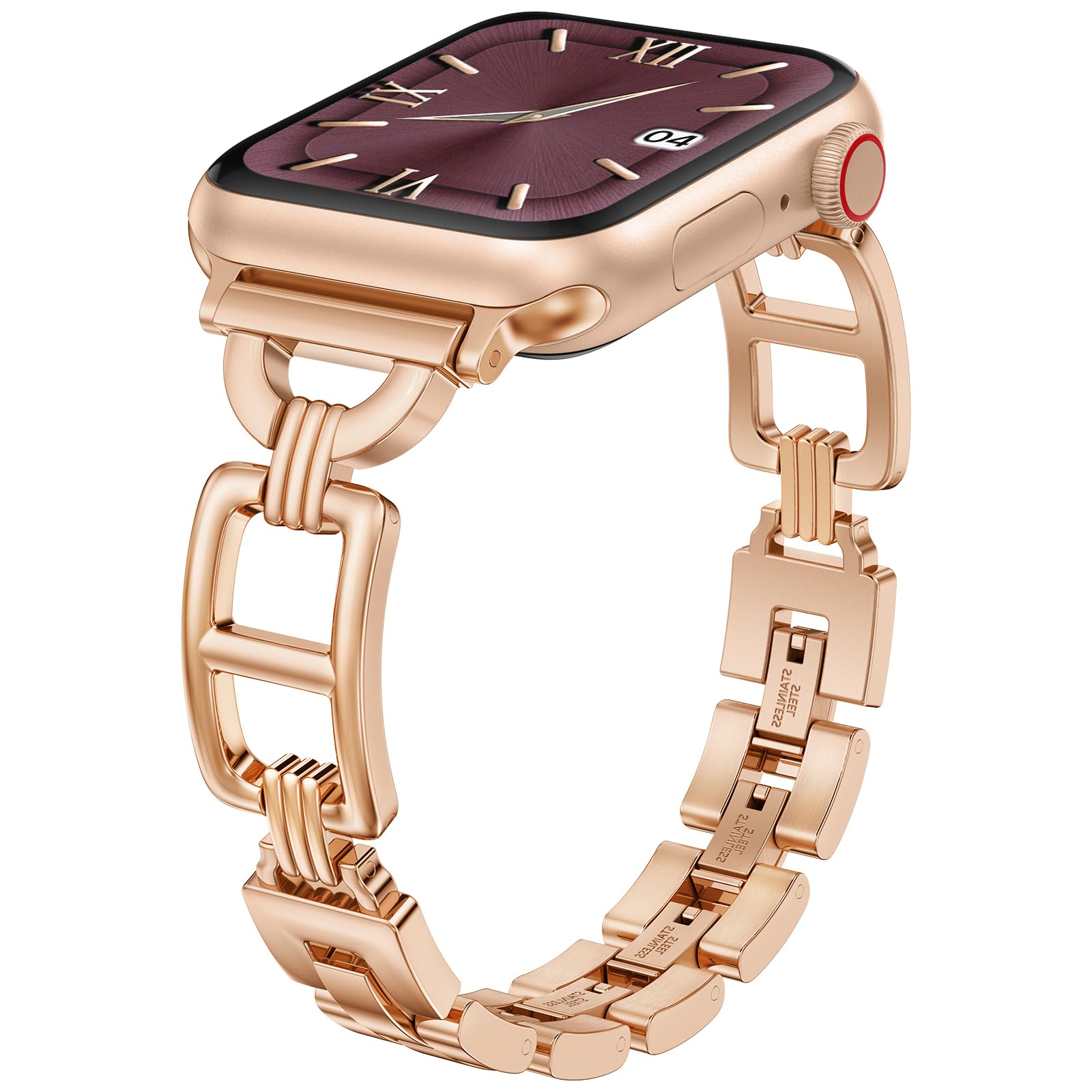 Wearlizer Compatible with Apple Watch Strap 42/41/40/38mm Women, Dressy Stainless Steel Met