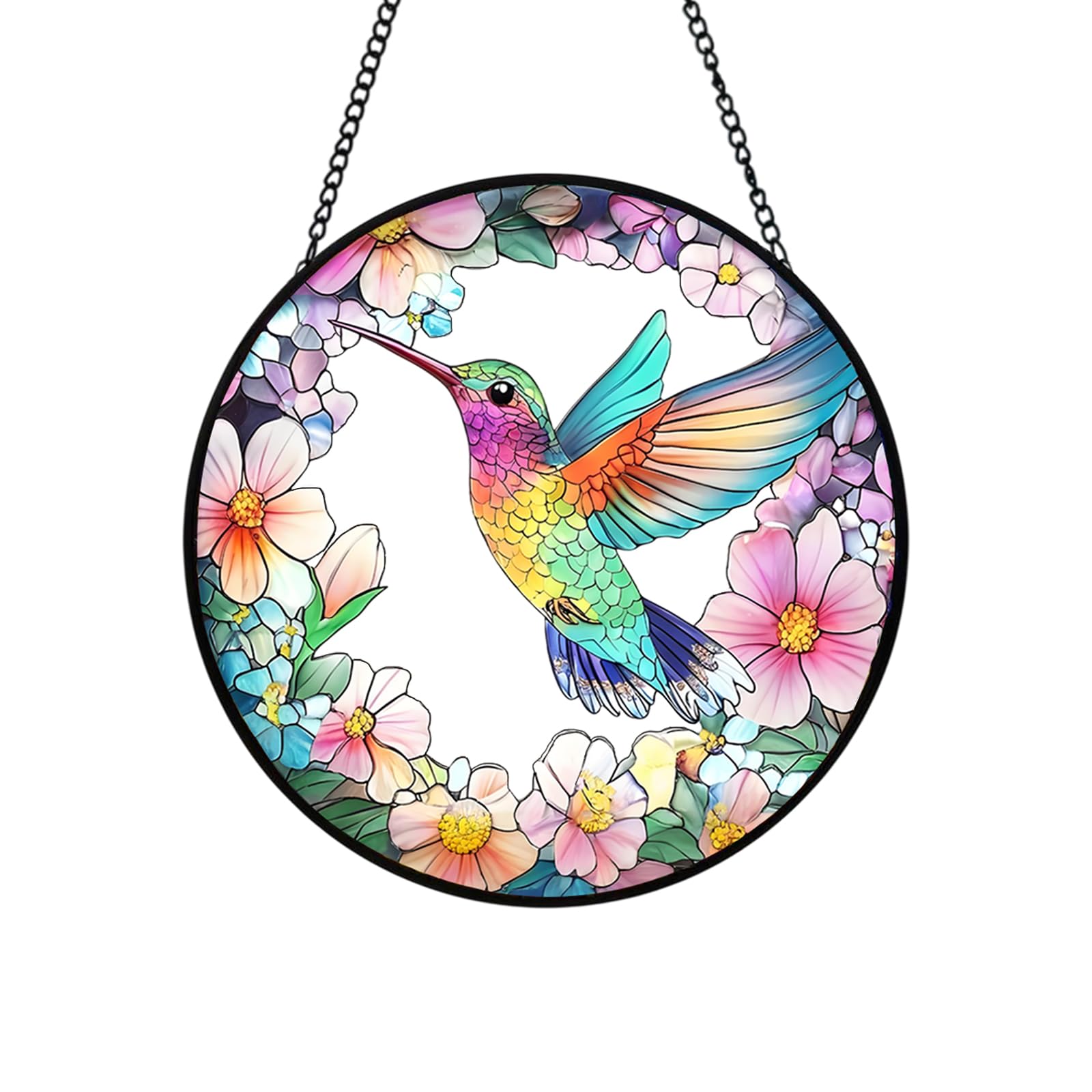 Xuoxeji Hummingbird Stained Glass Window Hanging, Hummingbirds Suncatchers for Windows
