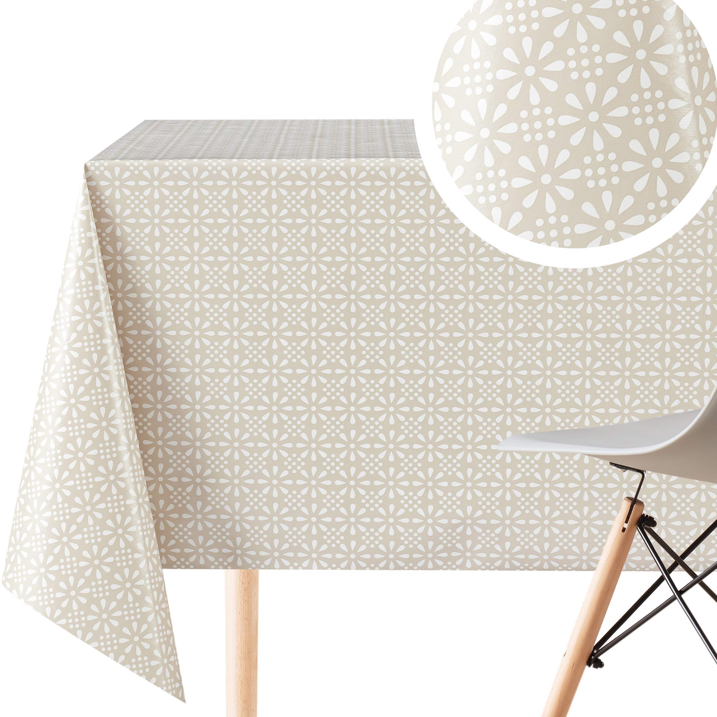 KP HOME PVC Table Cloth Wipe Clean Rectangular 250x140cm | 98x55 Wipeable Waterproof Plastic Tablecloth in Beige Colour