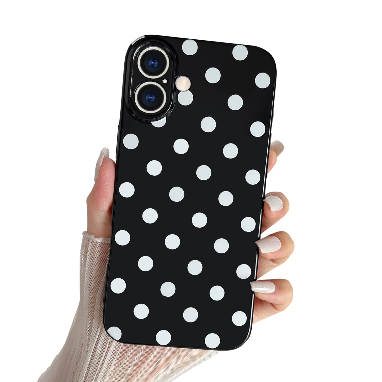 SmoBea Case for iPhone 16, Cute Polka Dot Phone Case with Camera Protection Soft TPU Silicone Slim Shockproof Case for Women Girls - Hot Pink