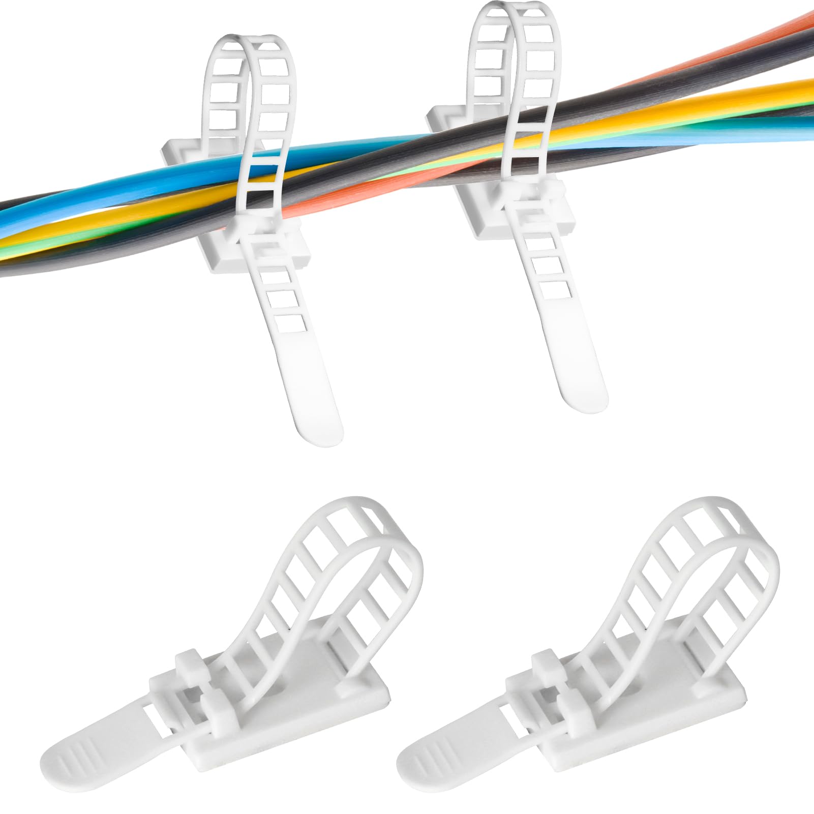 50 PCS Cable Ties and Cable Clips with Adhesive Holder, Nylon Cable Ties, Wire Clips, Clamp