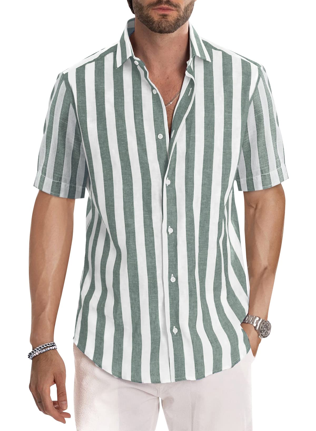 JMIERR Men's Shirts Short Sleeve Summer Striped Casual Shirt Button Down Regular Fit Tops